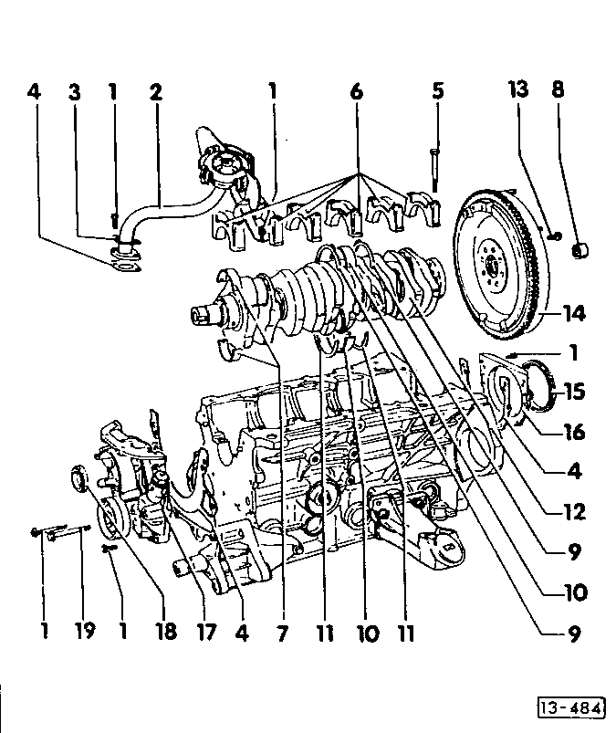 13-484 Dismantling the Cylinder Block, Crankshaft and Flywheel