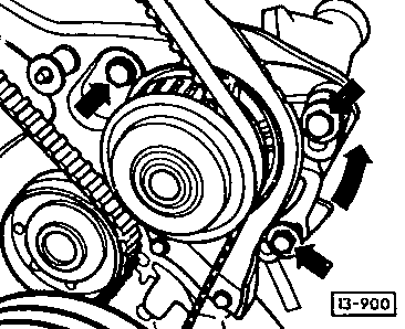 13-900 Tensioning the cam belt using the water pump